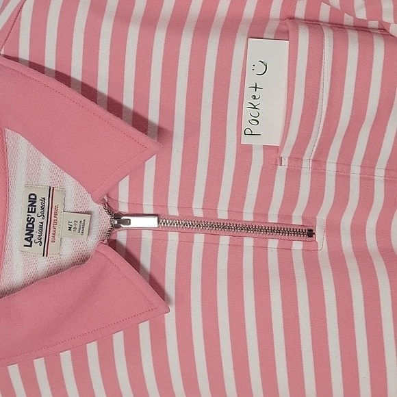 Lands End quarter zip pink stripe sweatshirt serious sweats M/T 10-12 - Picture 2 of 5
